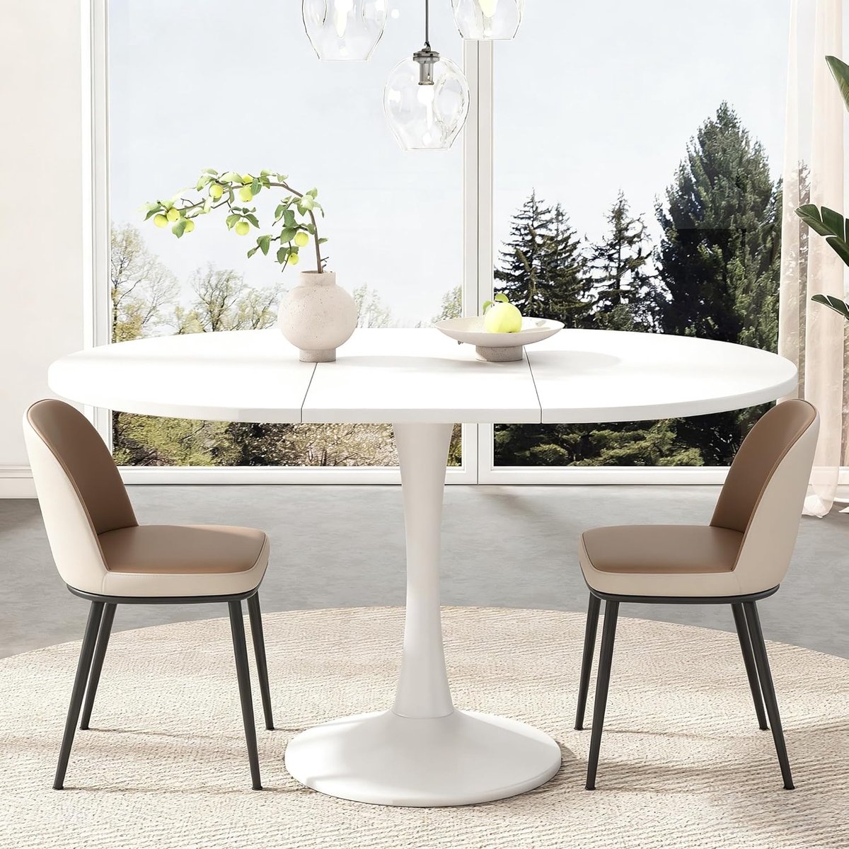 Eettafel Uitschuifbaar - Ronde naar Ovale Eetkamertafel - Scandinavisch Design - Ruimtebesparend voor 4-6 Personen - 100/140x100x75 cm - Hout & Zwart - Vermissen