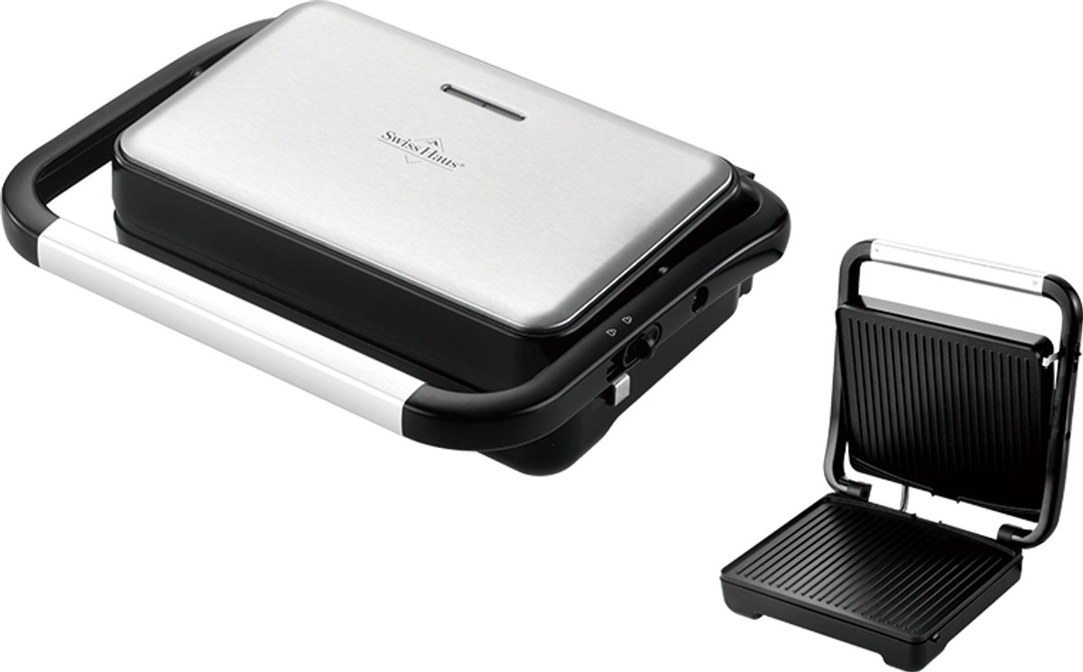 Swiss Haus® PG2223 Panini Grill 1000W – 23 x 14.5 cm - Contact Grill & Tosti Apparaat – PFAS Vrij Antiaanbaklaag – Cool Touch Handgreep - RVS Design – Zwart thumbnail 2