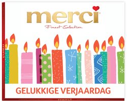 merci 250g "Gelukkige verjaardag" - merci Finest Selection Assorted chocolade - Mix van 8 smaken - Chocolade cadeau - Verjaardagscadeau - Individueel verpakte chocoladereepjes