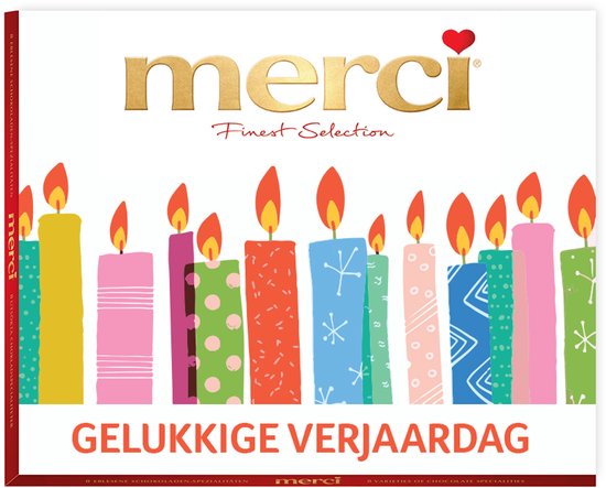 merci 250g "Gelukkige verjaardag" - merci Finest Selection Assorted chocolade - Mix van 8 smaken - Chocolade cadeau - Verjaardagscadeau - Individueel verpakte chocoladereepjes