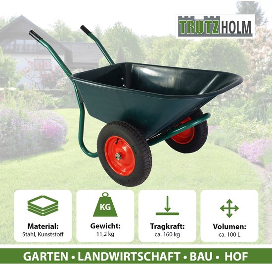 2-wiel kruiwagen 100 L 160 kg Tuinkruiwagen Pneumatische wielen Stalen velg Kantelbare kunststof bak van Merkloos	 — afbeelding 2