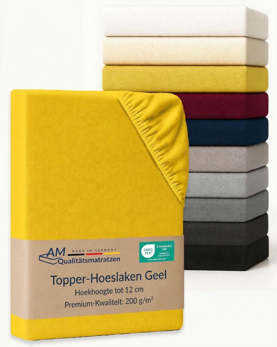 AM Qualitätsmatratzen Premium hoeslaken 160 x 190 cm boxspringbed (200gsm) in Geel - Made 