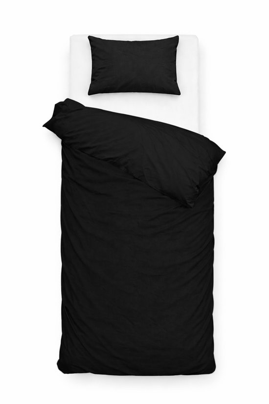 Lovéron - Dekbedovertrek Effen - Eenpersoons - Katoen - 140x200/220 cm - Zwart