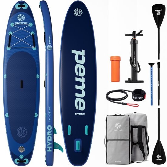PEME SUP 350 - SUP Board Opblaasbaar - Complete Set - Max. 166 kg - 350x81cm - Transport Rugzak - Peddel – Pomp – Vin – Leash - Deep Water