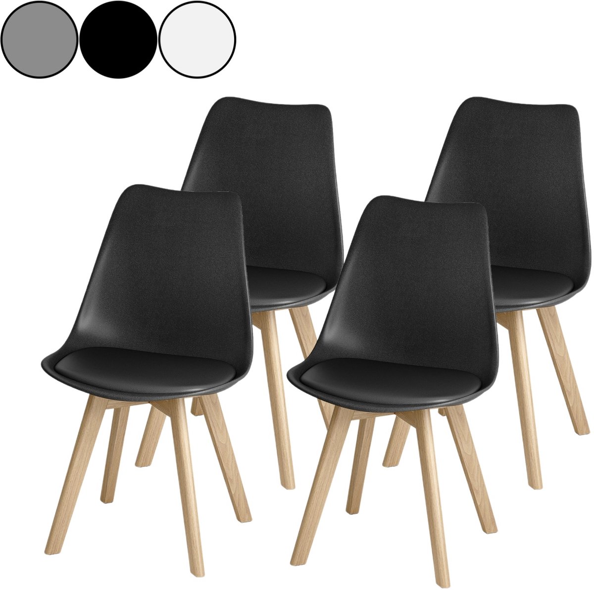 Bealife TB18 Eetkamerstoel - Set van 4 - Kuipstoel – Beukenhouten onderstel – Zwart