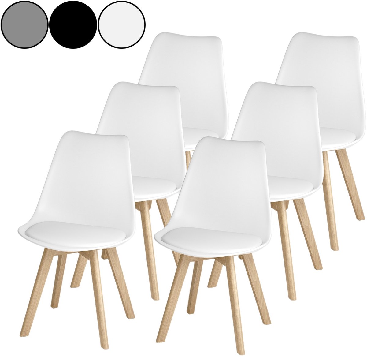 Bealife TB18 Eetkamerstoel - Set van 6 - Kuipstoel – Beukenhouten onderstel – Wit