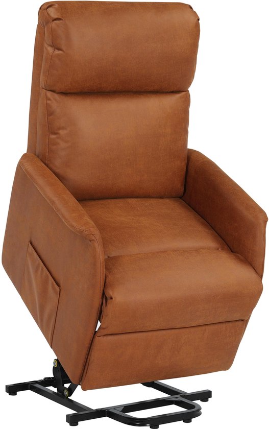 Opsta Fauteuil Olivia - Micro Leder - Elektrisch Verstelbaar - Sta-op Stoel - 1 Motor - Netstroom - Cognac