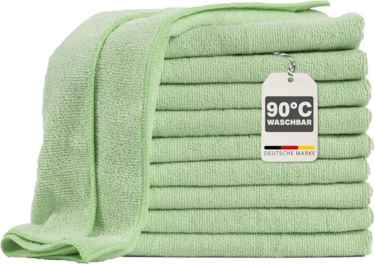 Set van 10 Microvezeldoeken Groen 40x40 cm - Streepvrij Poetsen voor Auto en Keuken