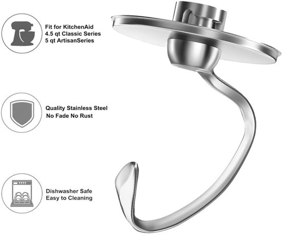 Deeghaak/mixeraccessoire Geschikt voor KitchenAid 4.5/5QT roestvrijstalen mixer/nietmachine/kneedmachine van Merkloos — afbeelding 5
