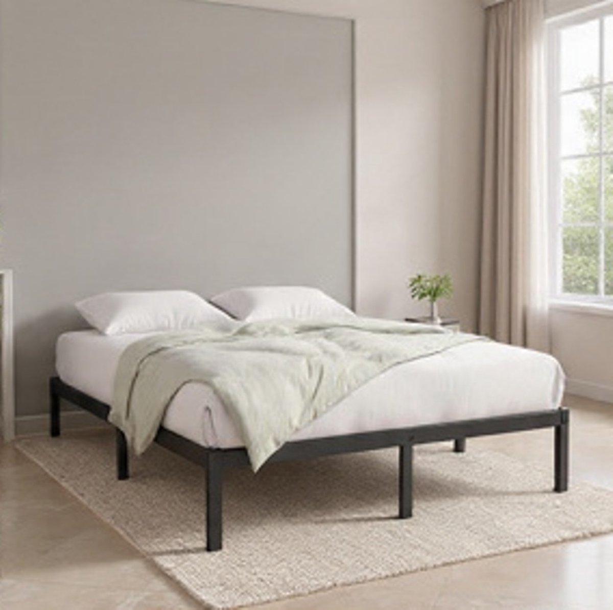 Mobili Bella Stevig Metalen Bedframe 140x200 cm – Industrieel Platform Bed met Stalen Lattenbodem, 36 cm Hoog, Extra Sterke Draagkracht tot 320 kg, Eenvoudige Montage, Zwart