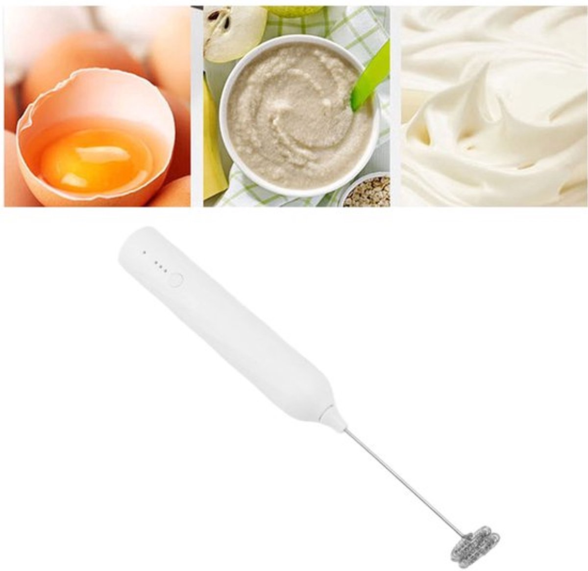 Melkopschuimer, kleine huishoudelijke eierklopper, mini-multifunctionele blender, handzame elektrische roerder, schuimmaker, garde, draadloze melk, koffieopschuimer voor koffie, warme chocolademelk, milkshakes (wit)