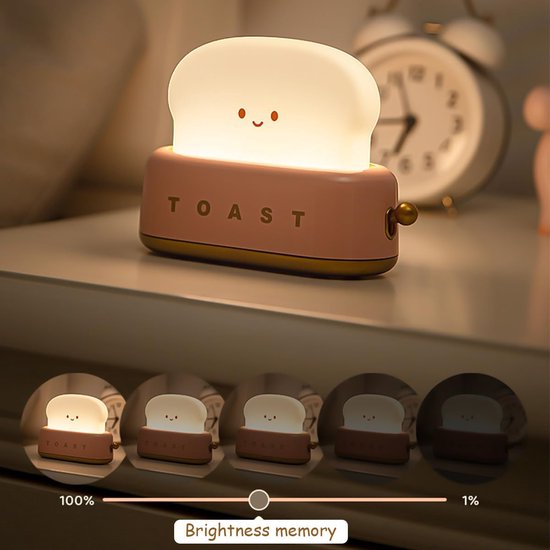 Nachtlampje Toaster Lamp - Nachttafellamp voor Kinderen, LED Nachtlampje met USB Oplaadbaar en Timer, Draagbare Slaapkamer Nachttafellamp voor Kind Tiener Kamer Decoratie (Roze) van Merkloos — afbeelding 4