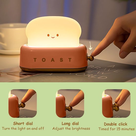 Nachtlampje Toaster Lamp - Nachttafellamp voor Kinderen, LED Nachtlampje met USB Oplaadbaar en Timer, Draagbare Slaapkamer Nachttafellamp voor Kind Tiener Kamer Decoratie (Roze) van Merkloos — afbeelding 5