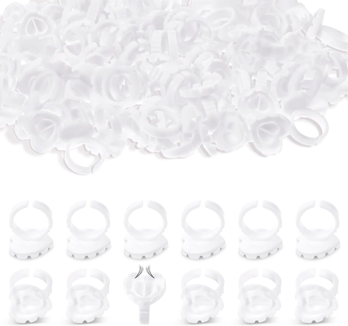 300 Stuks Wegwerpaccessoires voor Wimperextensions, Lijmhouders, Wimperbloemhouders en Lijmringen (Wit)