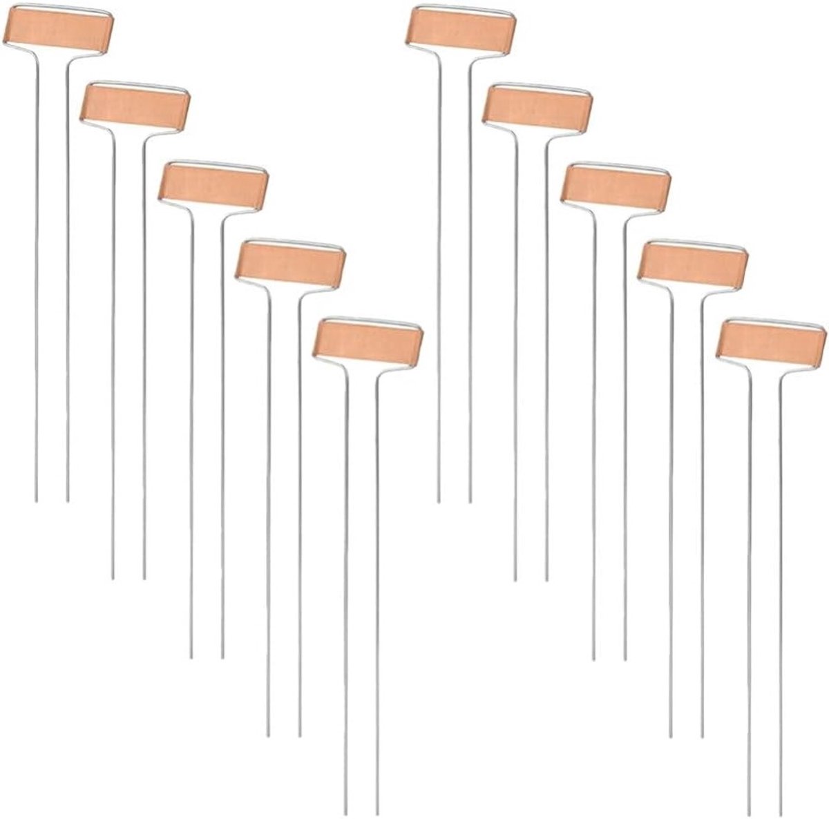 Set van 10 Weerbestendige Plantlabel Posts van Koper - Herbruikbare Metalen Tuinmarkers voor Bloemen en Groenten, Ideaal voor Tuinieren en Kinderdagverblijven