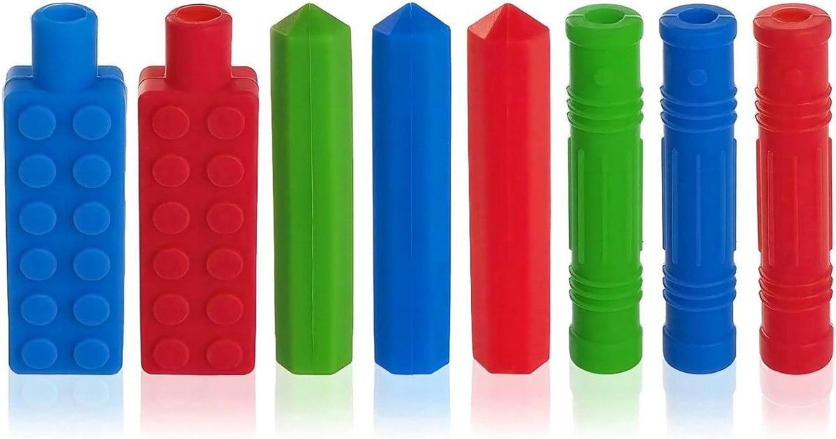Chewable Potloodtopper Set van 8 Stuks, Siliconen Sensory Chew voor Autisme, Angst en Focus