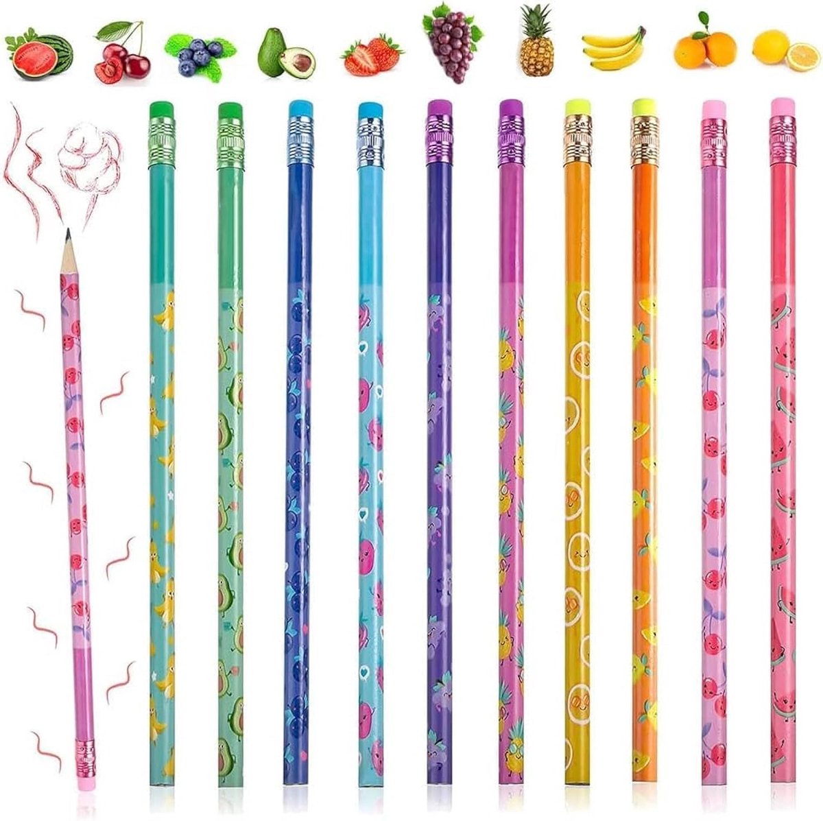 60 Stuks Geurpotloden voor Kinderen, 6.7 Inch Fruitgeur, Kleurige HB Grafietpotloden met Gum voor School en Feestjes