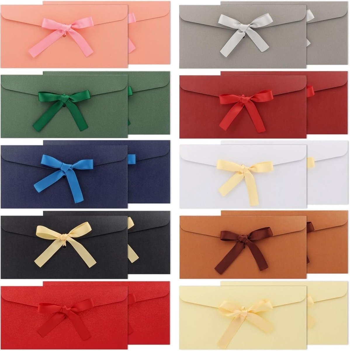 20 Stuks Kleurrijke Enveloppen met Ribbons, Vintage Kraft Papier Enveloppen voor Handgemaakte Uitnodigingen en Kaarten (22x11cm) in 10 Kleuren