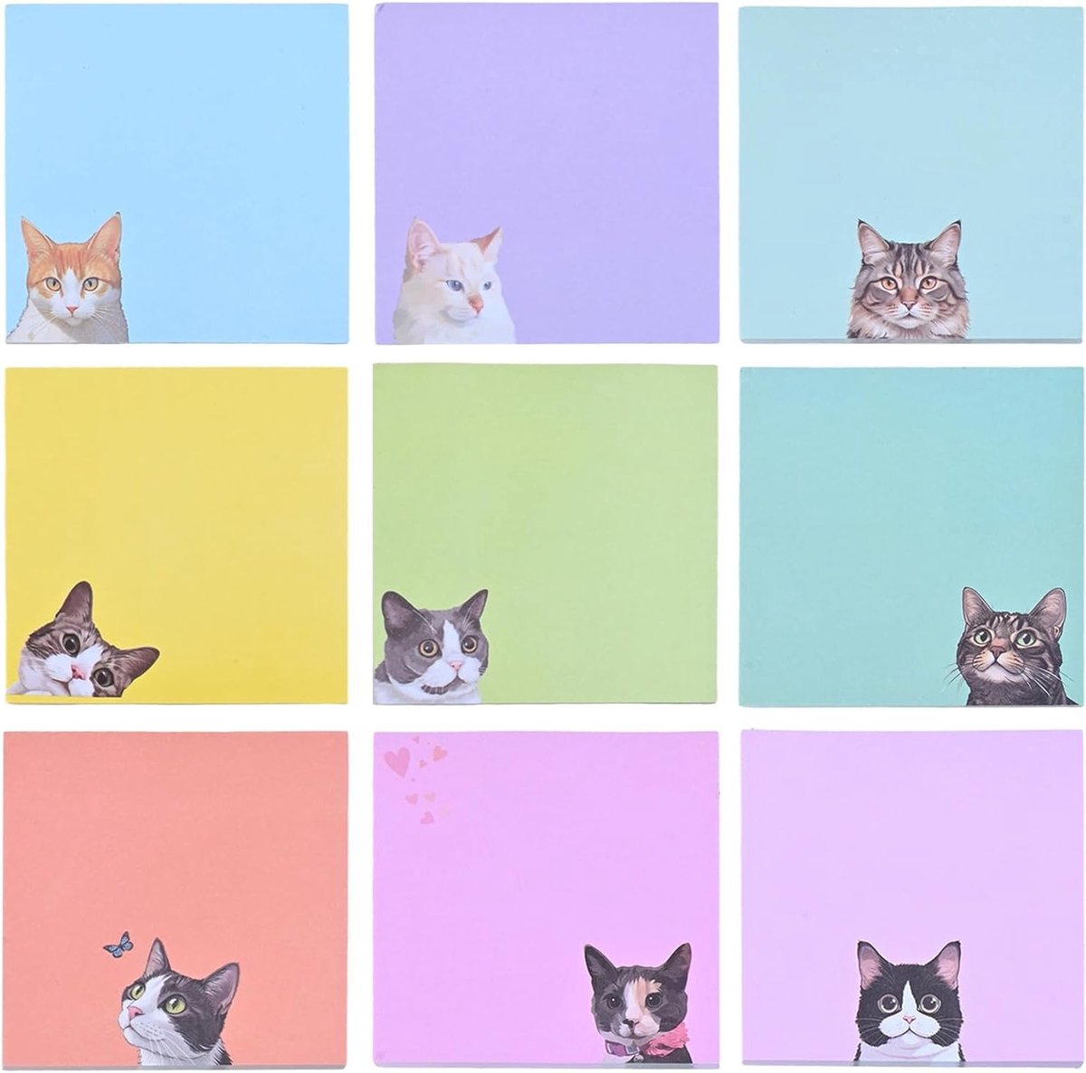Schattige kattenontwerpen: grappige zelfklevende notitieblokjes voor kattenliefhebbers, sterke plaknotities voor kantoor en school, creatief en praktisch