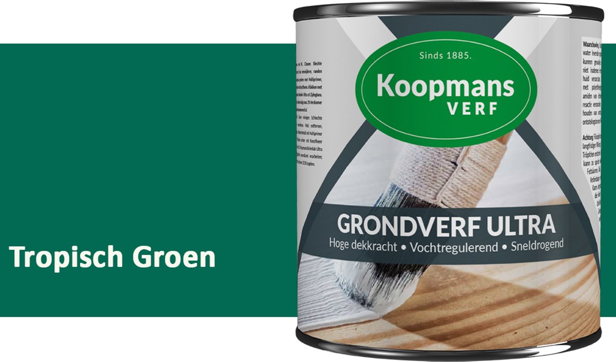 Koopmans Grondverf Ultra – Grondverf Hout & Metaal Binnen en Buiten – Vochtregulerende Primer – Hoge Dekking – Zijdeglans – Tropisch Groen – 2,5 l