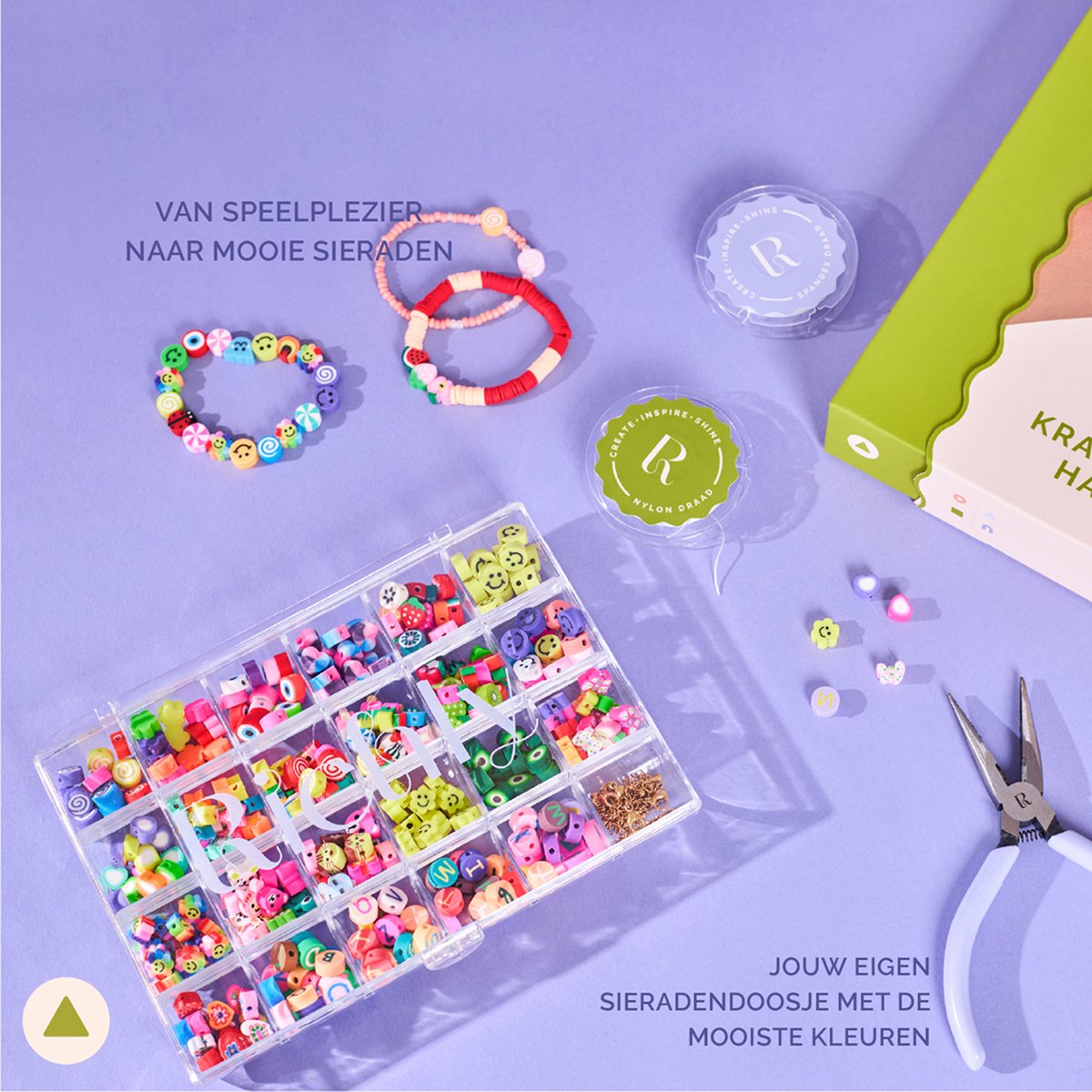 Richly® Kralen set Happy - Armbandjes maken meisjes - gratis E-BOOK - Complete set - Gouden RVS-accessoires - Sieraden Maken meisjes - Luxe verpakking - Knutselen Meisjes - Met 17 soorten polymeerkralen - Kralenketting - Bedels - Knutselen meisjes — afbeelding 5