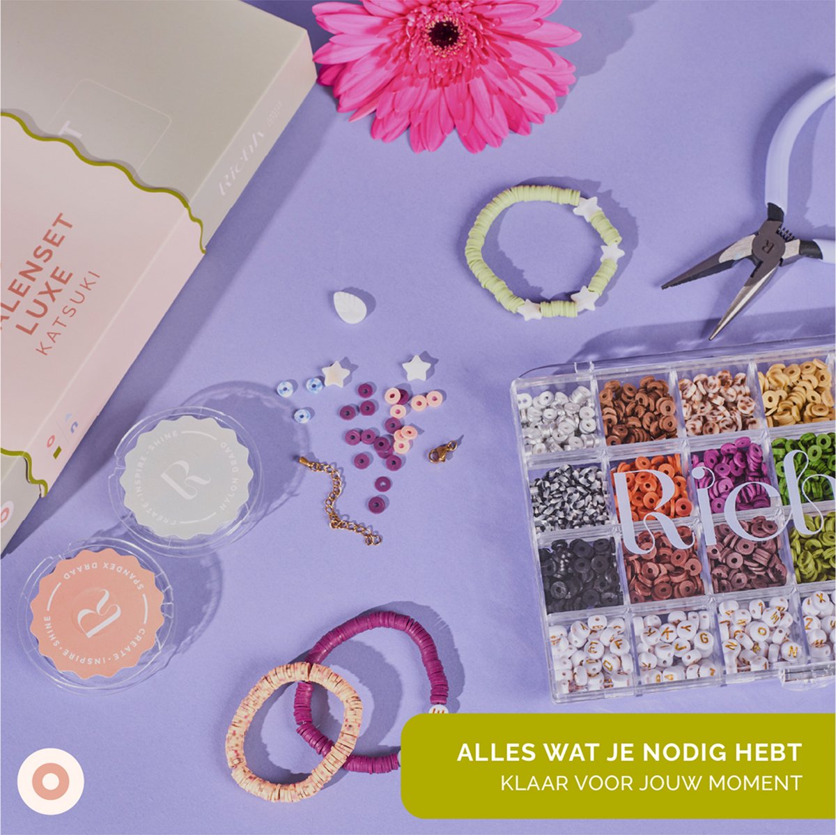 Richly® Kralen set Luxe Katsuki - Armbandjes maken meisjes - gratis E-BOOK - Complete set & Premium verpakking - 6 Bedels & Gouden RVS-accessoires - Sieraden Maken volwassenen - Letterkralen - Kralenketting - Knutselen meisjes — afbeelding 5