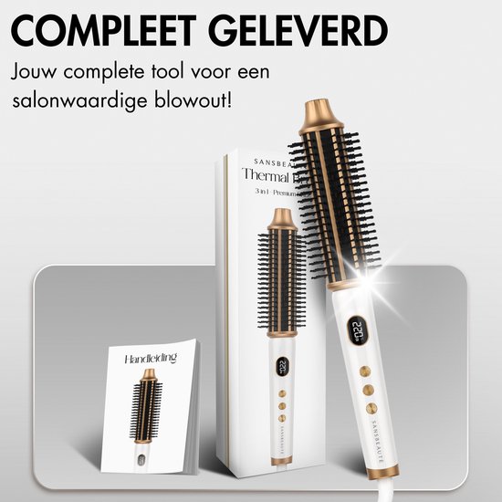Sansbeauté® Blowout 3-in-1 Thermal Brush 38 mm - Keramische Warmteborstel - Multistyler - Airstyler - Haarborstel - Krulborstel - Haarborstel - Stijlborstel - Warmteborstel - Volume en Krullen - Roterende Kabel