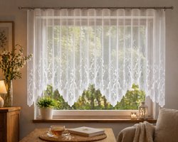 Wisan | Justi | Witte Jacquard Vitrage Gordijn | 350 x 160 cm | Bevestiging met Gordijnklemmen |