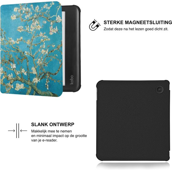 Lunso Geschikt voor Kobo Libra Colour hoes (7 inch) - Vegan Saffiano Leren sleepcover - Van Gogh Amandelbloesem van Merkloos — afbeelding 4