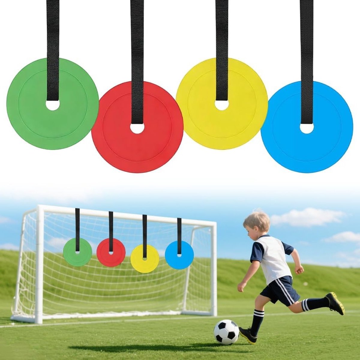 4 Stuks Voetbaldoel van 15 cm met Verstelbare Strepen voor Verbetering van Schietnauwkeurigheid en Doelgericht Trainen