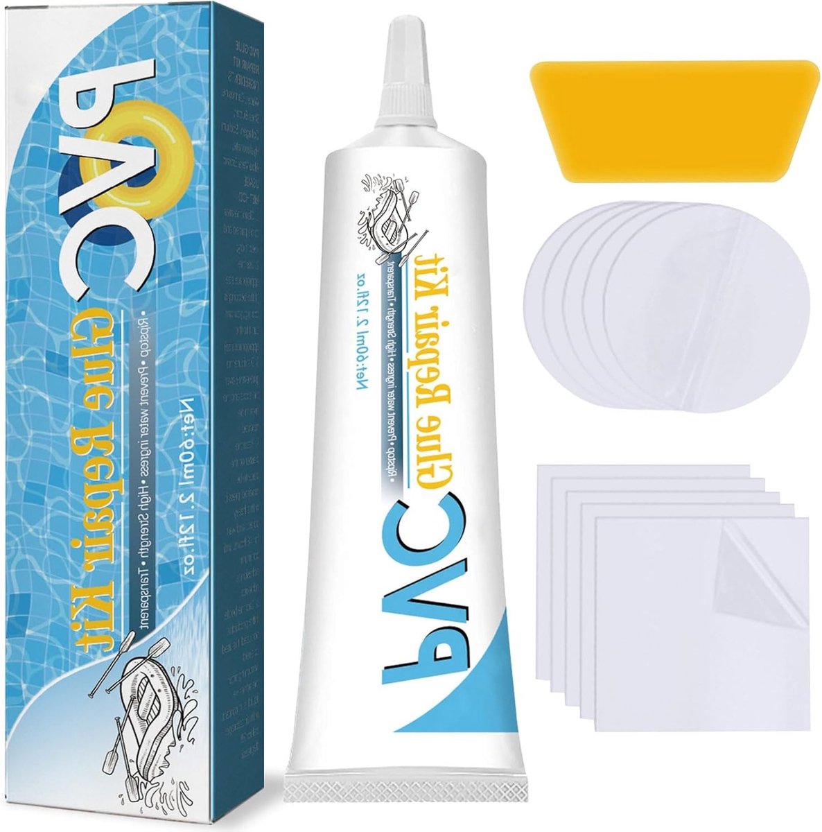 Zwembad Reparatieset voor PVC Materialen, Waterdichte Kit voor Luchtbedden en Vinyl, Onderwater Herstelset met Lijm en Folie