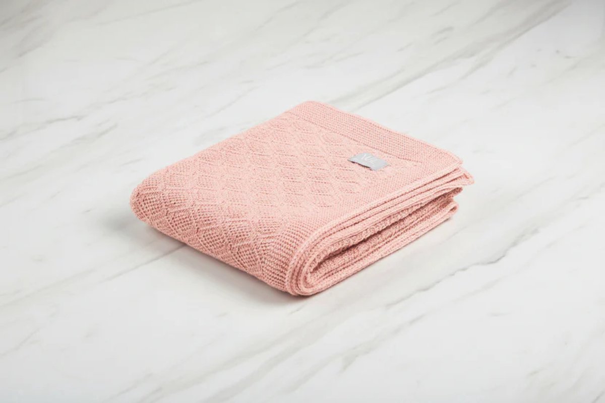 Merino wol babydeken - Poeder roze - 75x95 cm - ruitjespatroon