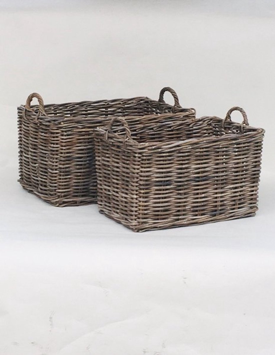 Rechthoekige Rotan Mand - 72x46xH41 cm - Opbergmand - Grey