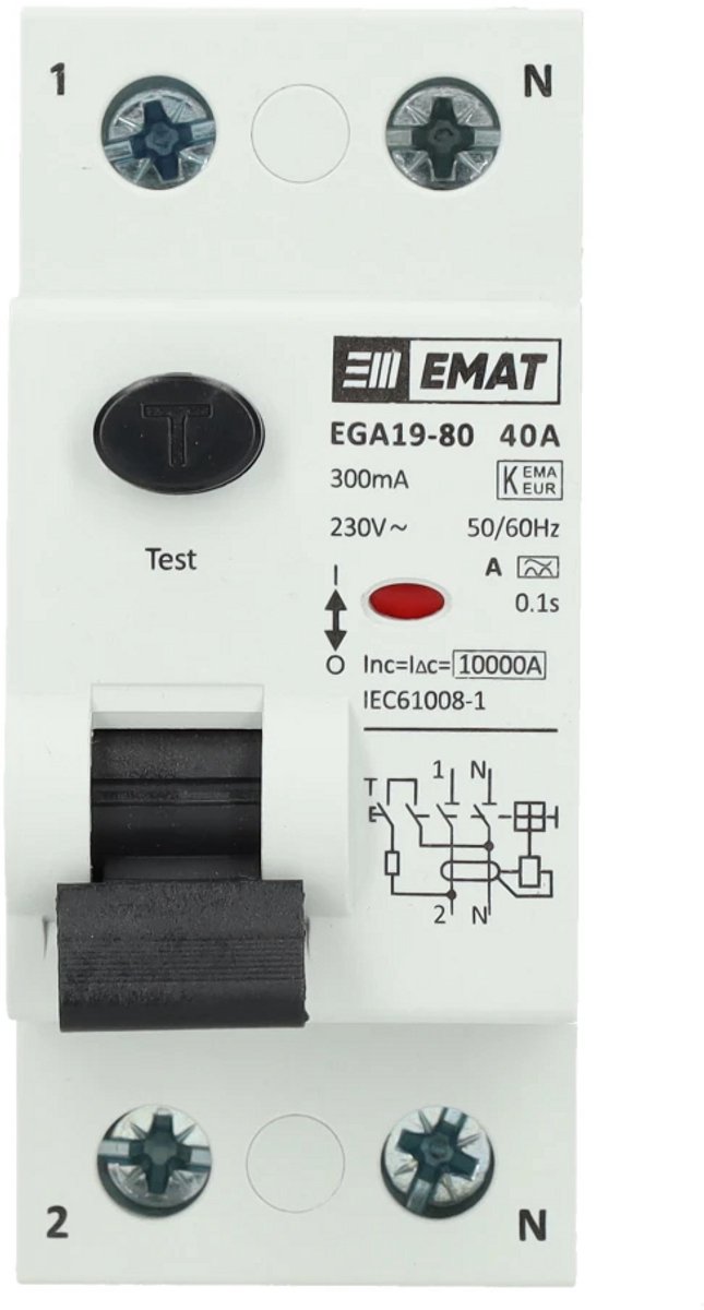 EMAT aardlekschakelaar 2-polig 40A 300mA type A (85002002)