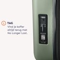 Label op een lichtgroene koffer met 'Princess Traveller' logo en QR-code.