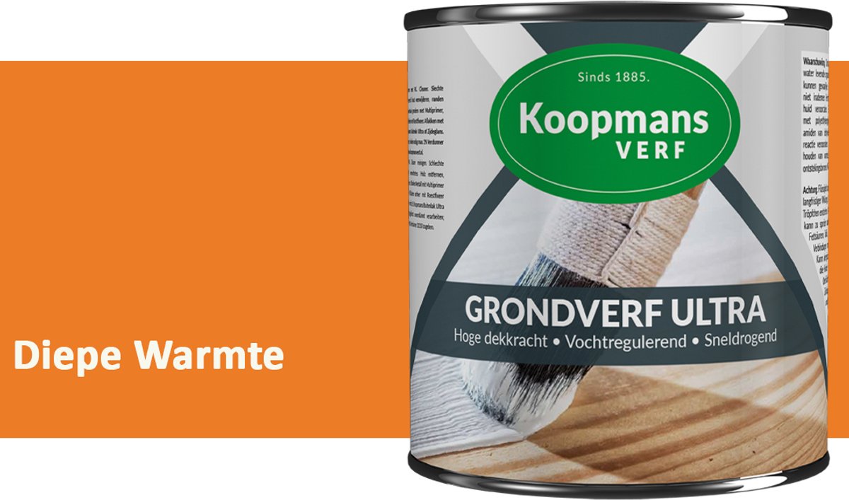 Koopmans Grondverf Ultra – Grondverf Hout & Metaal Binnen en Buiten – Vochtregulerende Primer – Hoge Dekking – Zijdeglans – Diepe Warmte – 1,5 l