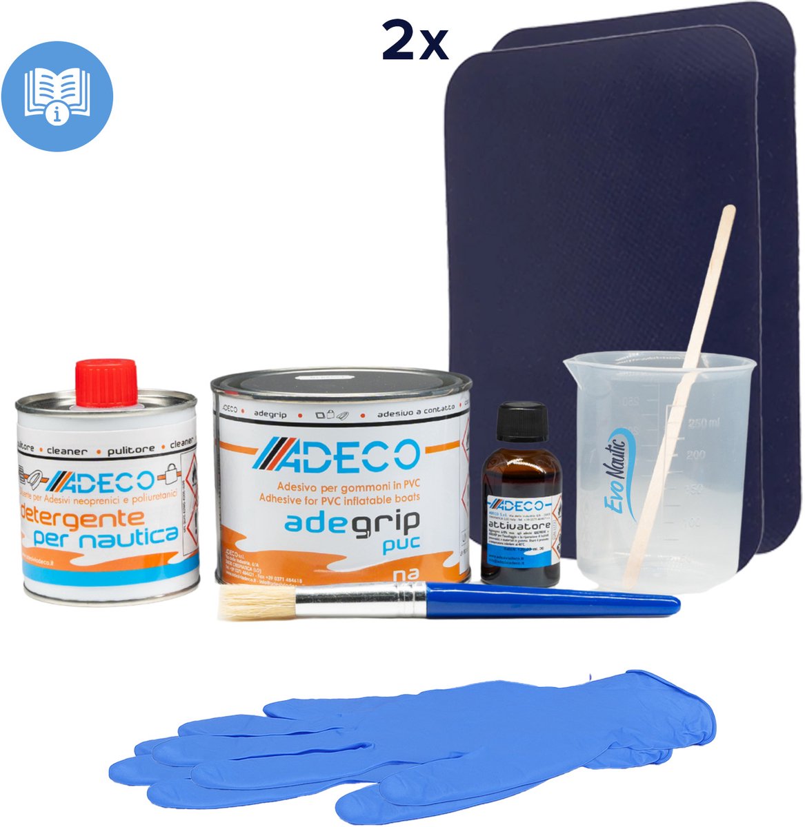 EvoNautic SUP Reparatie Set PVC Compleet Donkerblauw 125 ml