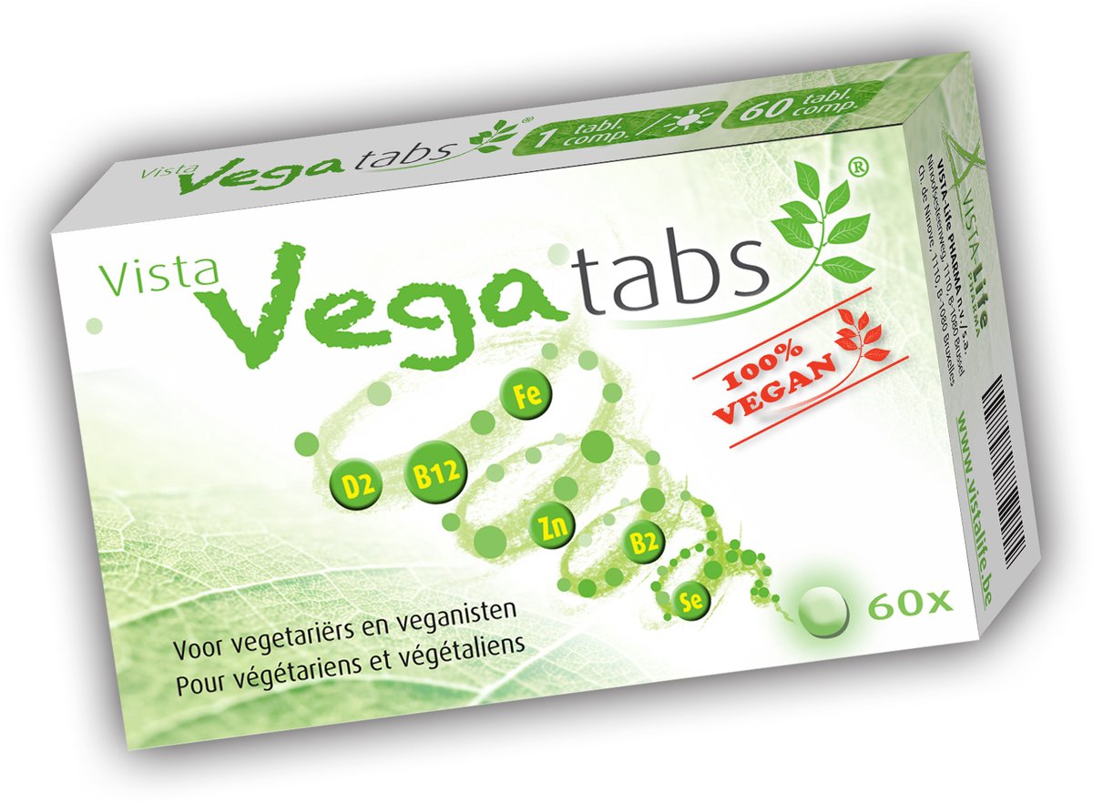 Vista Vegatabs - Multivitamine voor Veganisten & Vegetariërs - Met Vitamine B12, IJzer & Zink - 60 Tabletten - Plantaardige Vitamine D2 - 100% Vegan