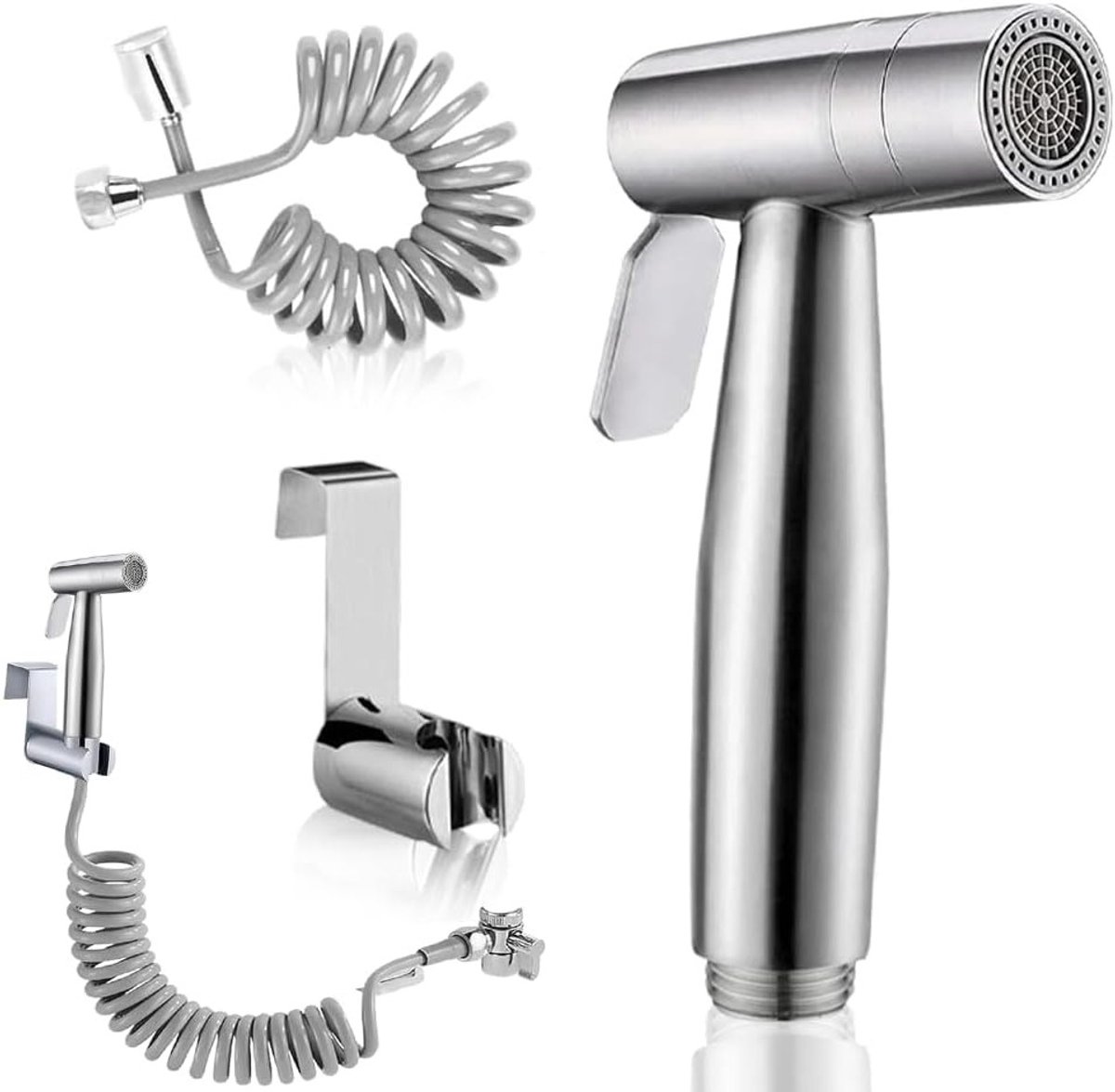 Bidet Handdouche van RVS met Dubbele Spuitstand, Babydoek Spray Set met Kraan Dispenser en Wandbevestiging voor Hygiënisch Gebruik
