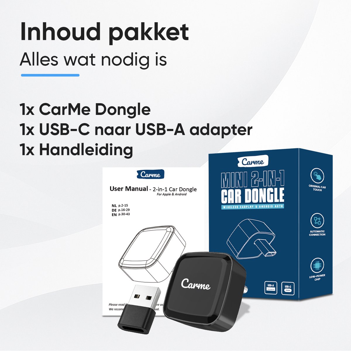 CarMe Ultra Mini USB-C 2-in-1 CarPlay Dongle - Draadloos CarPlay & Android Auto - Android Auto Dongle - Zwart — cadeau in Gadgets - foto 8