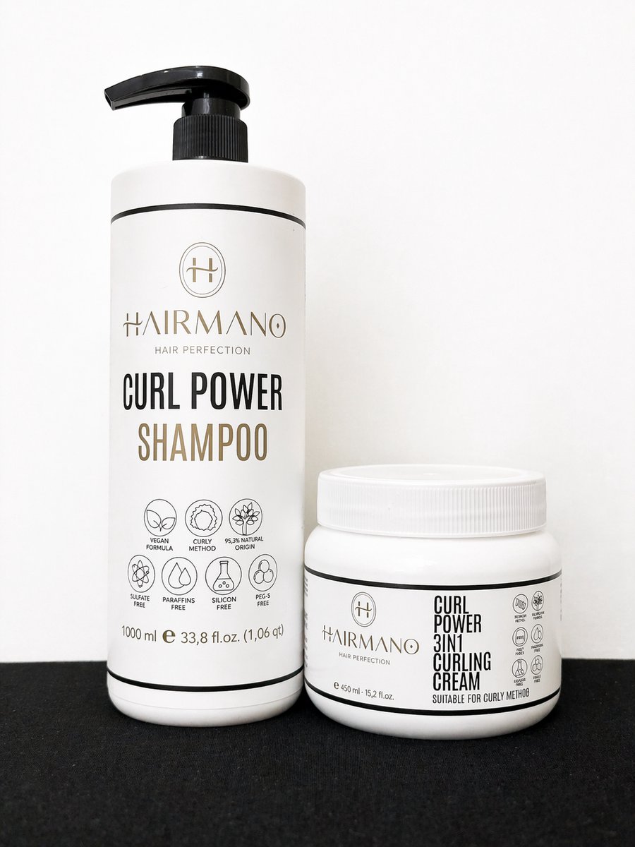 HAIRMANO CURL POWER SET - Shampoo 1000ml & 3-in-1 Curling Cream 450ml – Krulversterkende Haarverzorgingsset – Voor Mannen en Vrouwen – Vegan – Sulfaatvrij