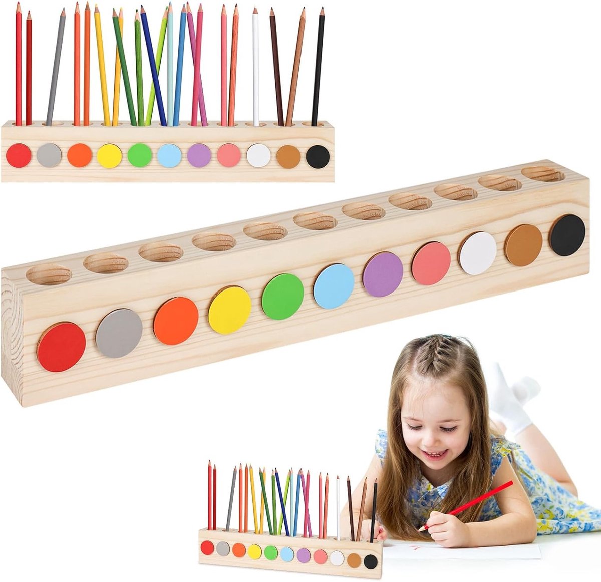 Houten Pennenhouder 41 x 5 x 7 cm, Stevige Organizer met 11 Compartimenten voor Kleurpotloden en Schrijfgerei voor Thuis, Kantoor en School