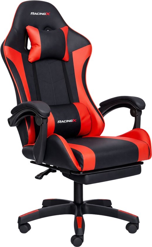 RACINGX - Gamestoel Met Voetsteun- Gaming stoel - Game stoel - Gaming Chair - Verstelbaar - - Max Gewicht 150 kg - Zwart/Rood - gaming stoelen vergelijking