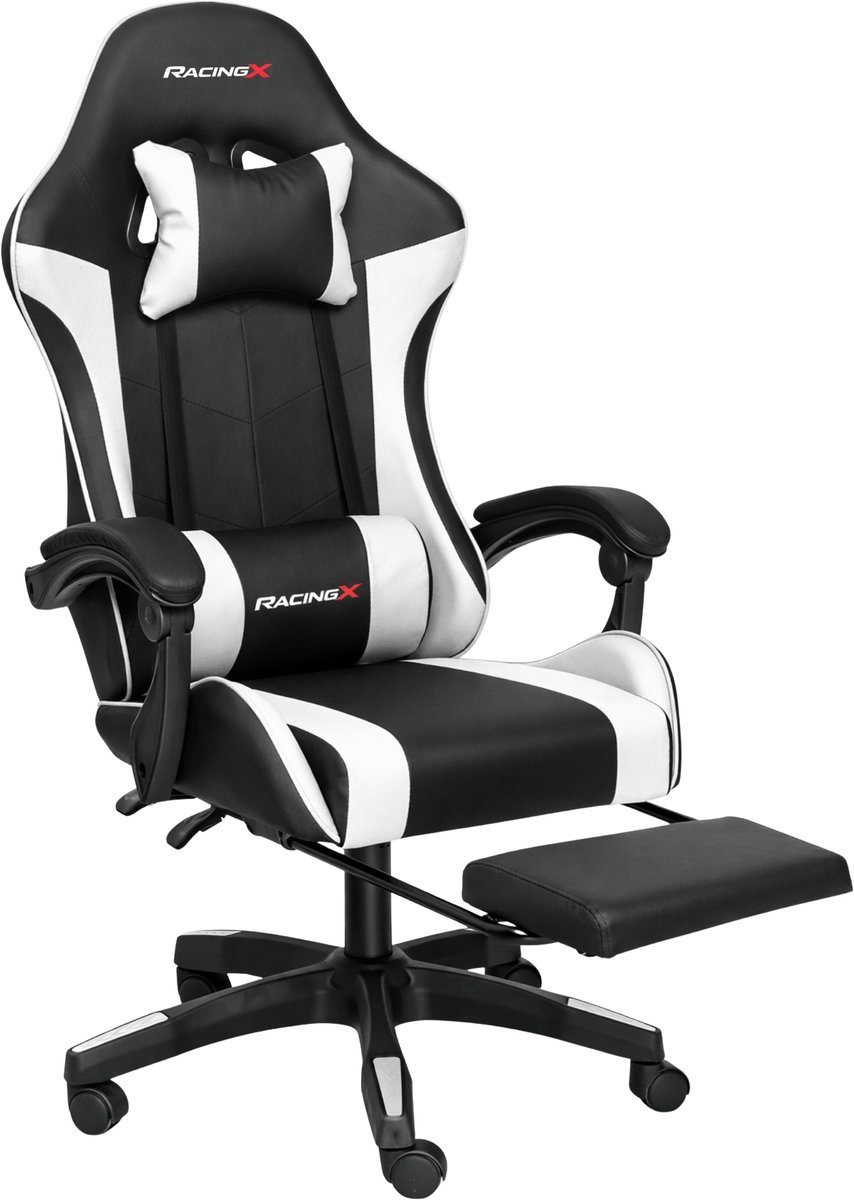 Gamestoelenland RACINGX Gamingstoel Ergonomisch met Voetsteun Zwart/Wit - afbeelding 2