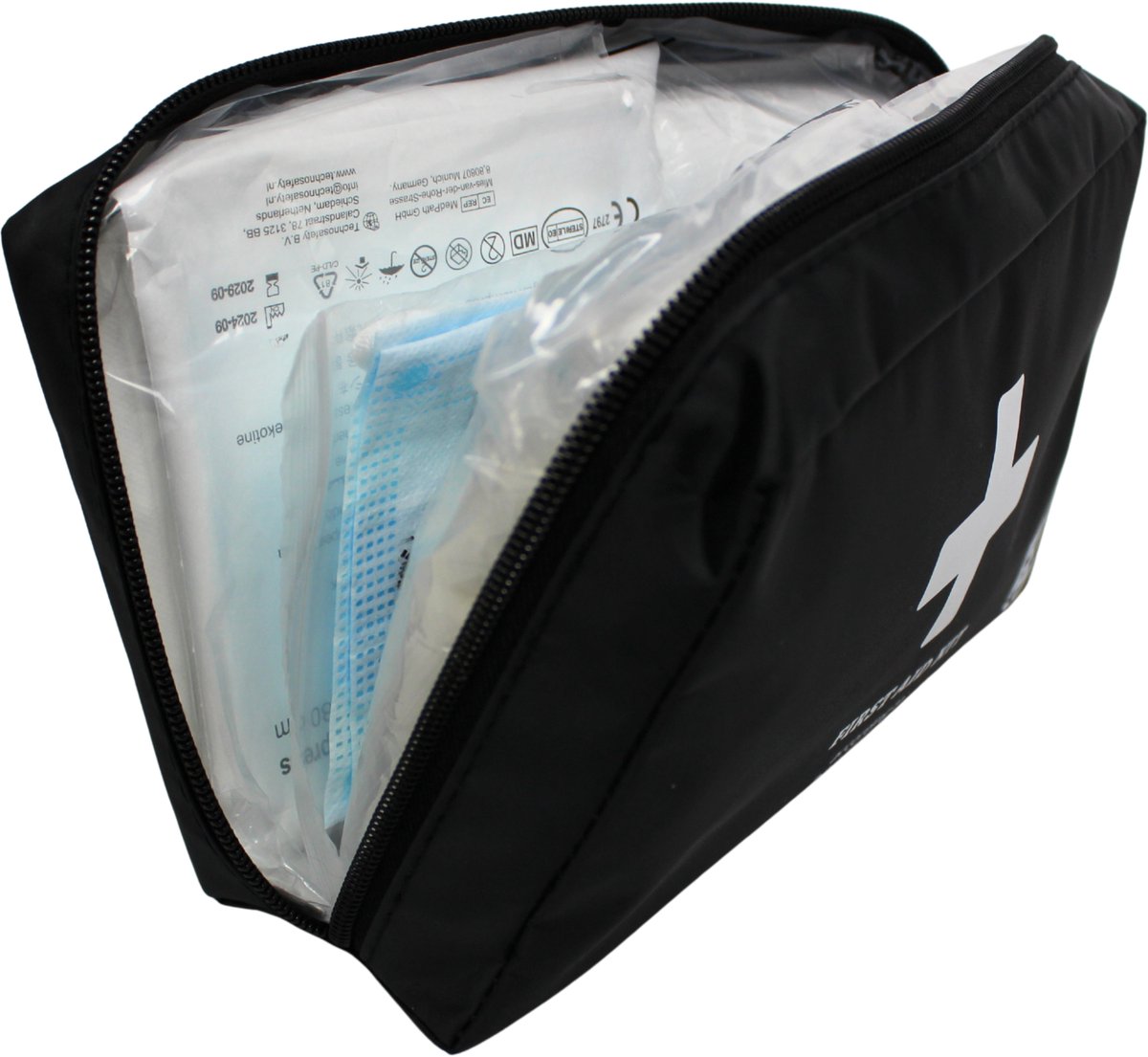 Technosafety EHBO Kit DIN13164-2022 - Verbanddoos in Tas - Verbandtas Auto - Eerste Hulp Kit voor Vakantie en Reis - First Aid Kit – foto 2