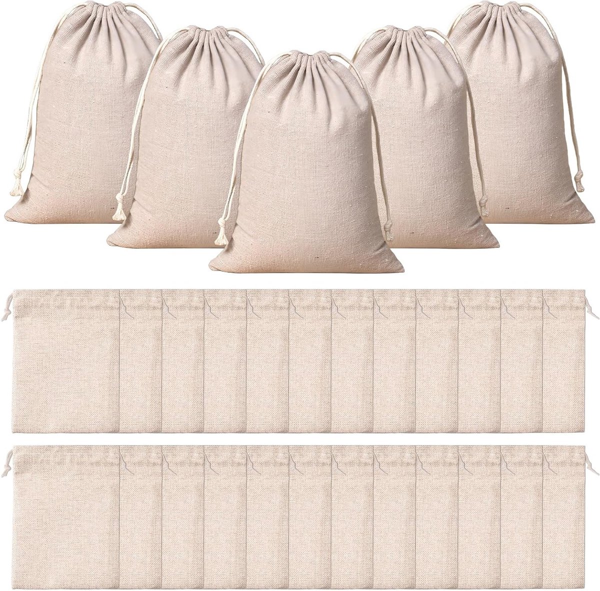 Set van 24 Kleine Katoenen Tassen met Treksluiting, 15 x 20 cm, Ideaal voor Cadeaus, DIY Souvenirs en Feestjes