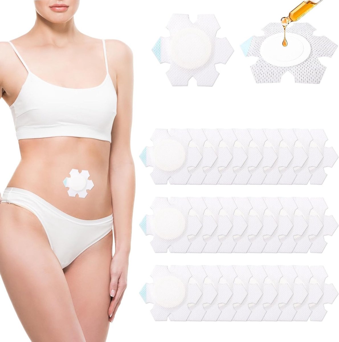 30 Stuks Buik Tape van Spunlace Stof, Organische Castor Olie Compressen voor Navel, Sterk Absorberend en Comfortabel