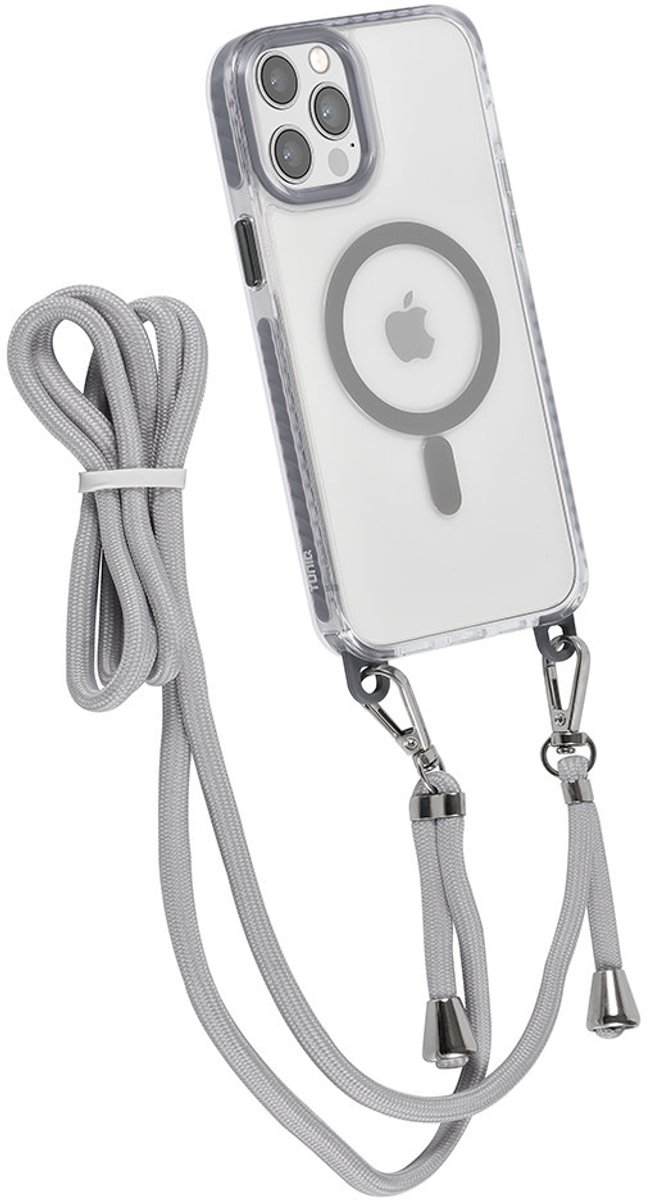 TUNIQ telefoonhoesje voor Apple iPhone 12 Pro Max - MagSafe backcover met koord - Grijs