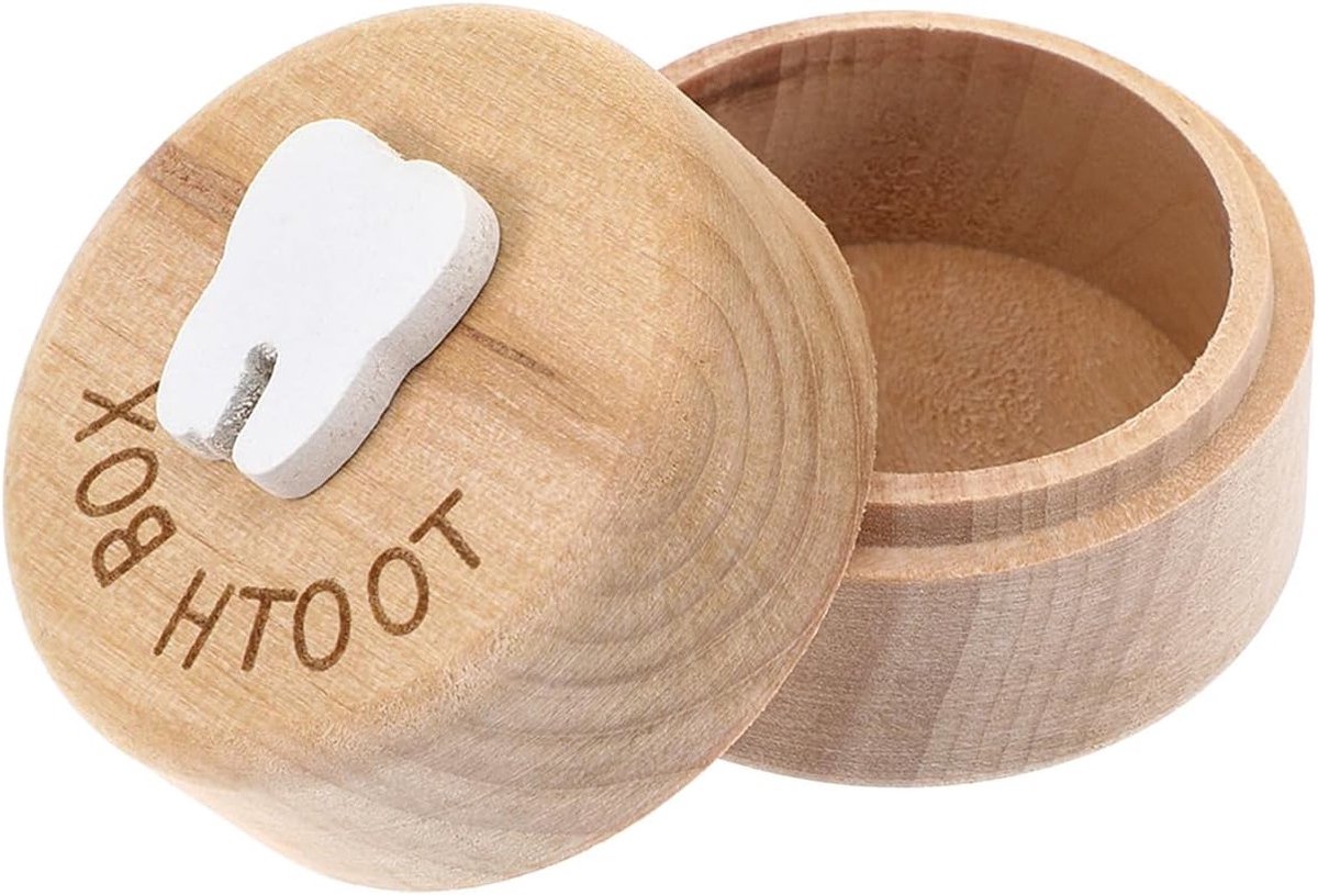 Houten Tanden Doos voor Kinderen, 3D Gegraveerde Melktanden Opbergdoos, Uniek Cadeau voor Babyshower en Verjaardag