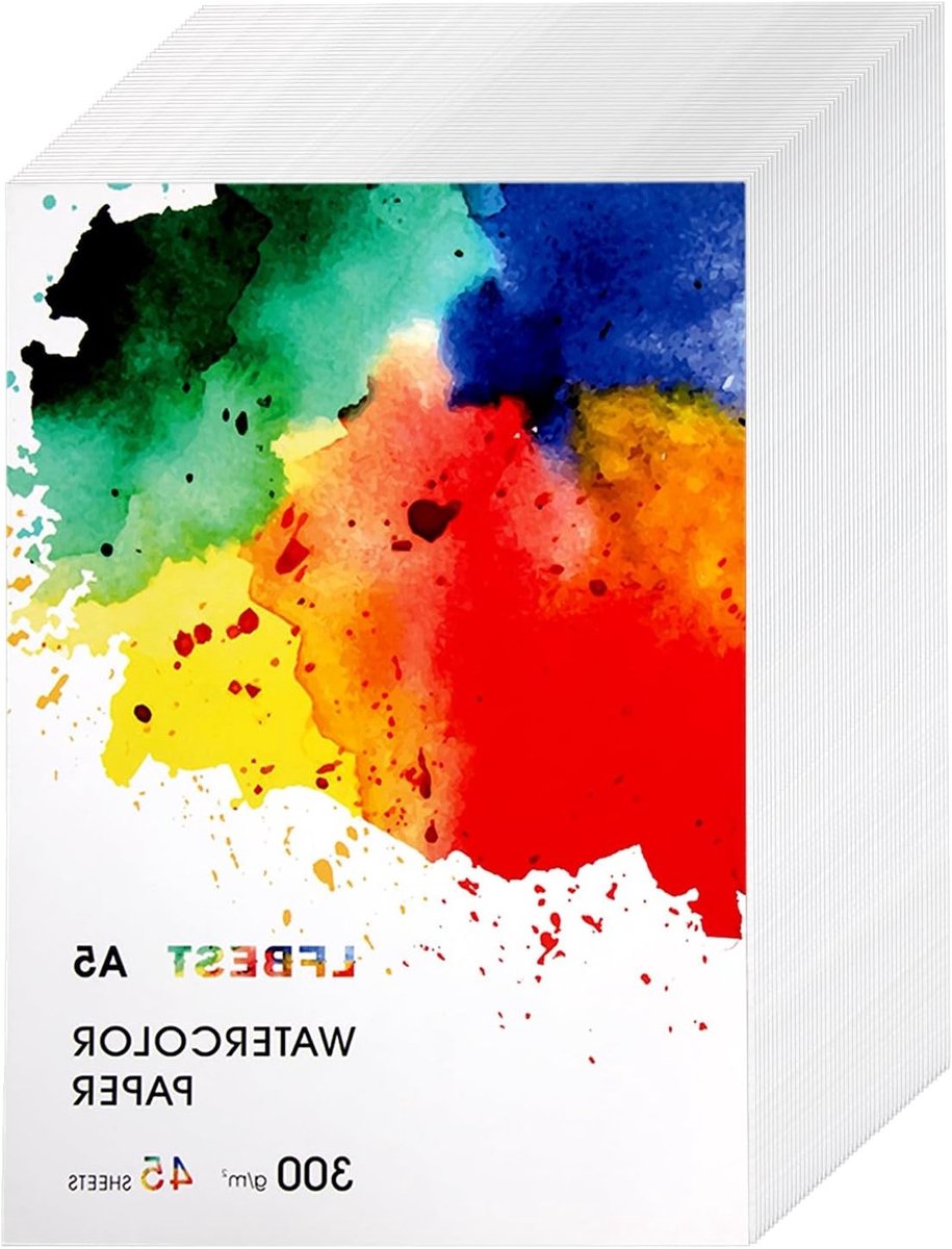 Waterverfpapier A5, 45 Vellen Wit 300 g/m², Ideaal voor Schilderen, Acrylverf en Creatieve Projecten